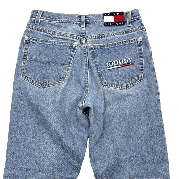 Vintage Y2K Tommy Hilfiger Med Wash High Rise Straight Jeans Jr 7 28x31" - FLAW - Picture 13 of 16